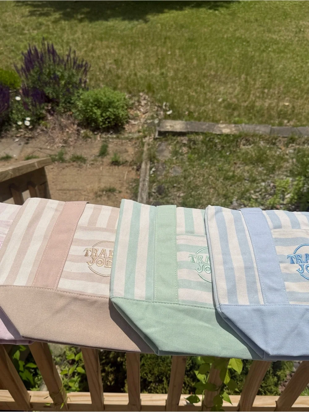 Pastel Stripe Canvas Tote Bag - Blue, Green, Pink Traderjoe tote brand new